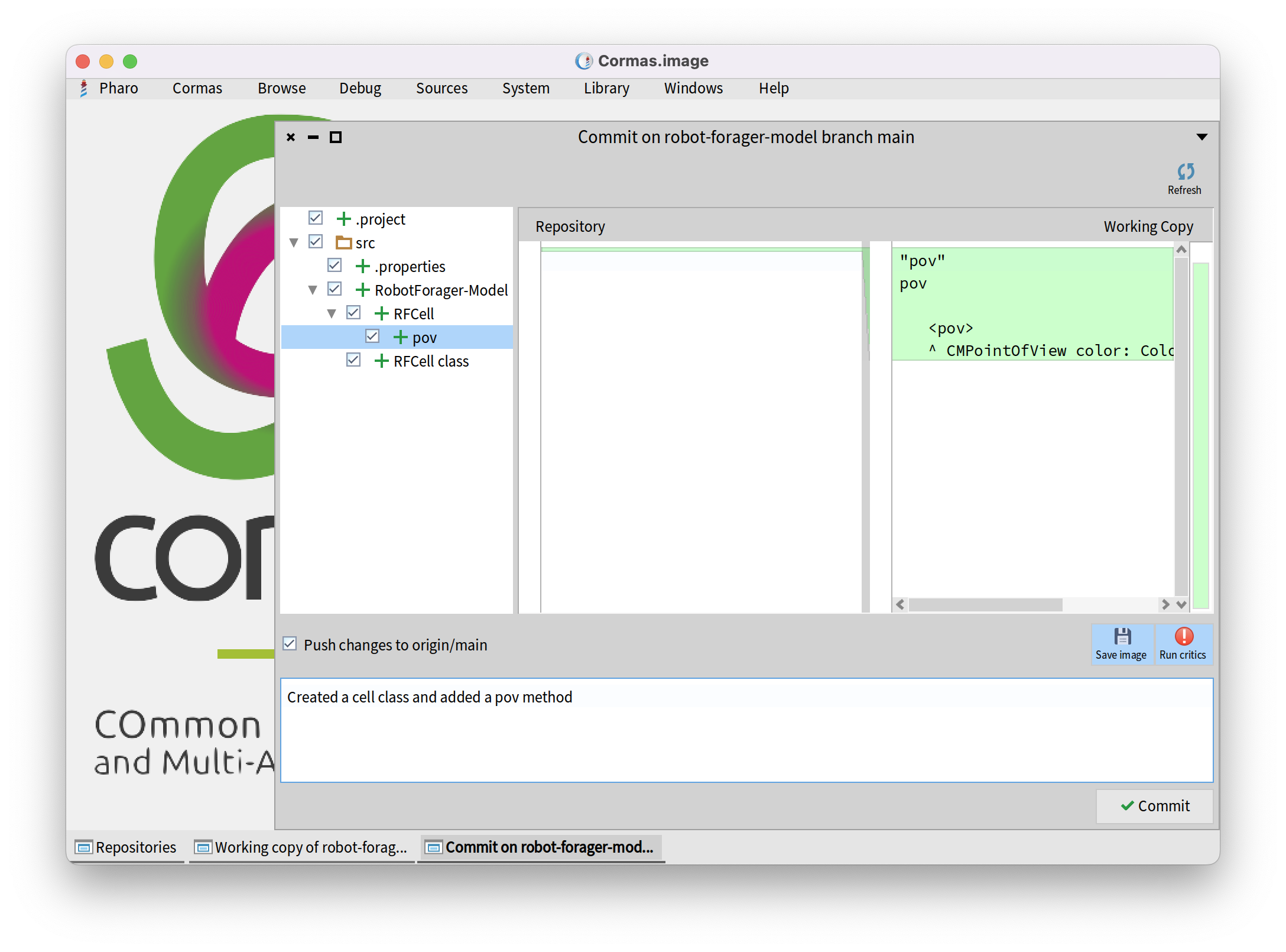 Enter commit message and push