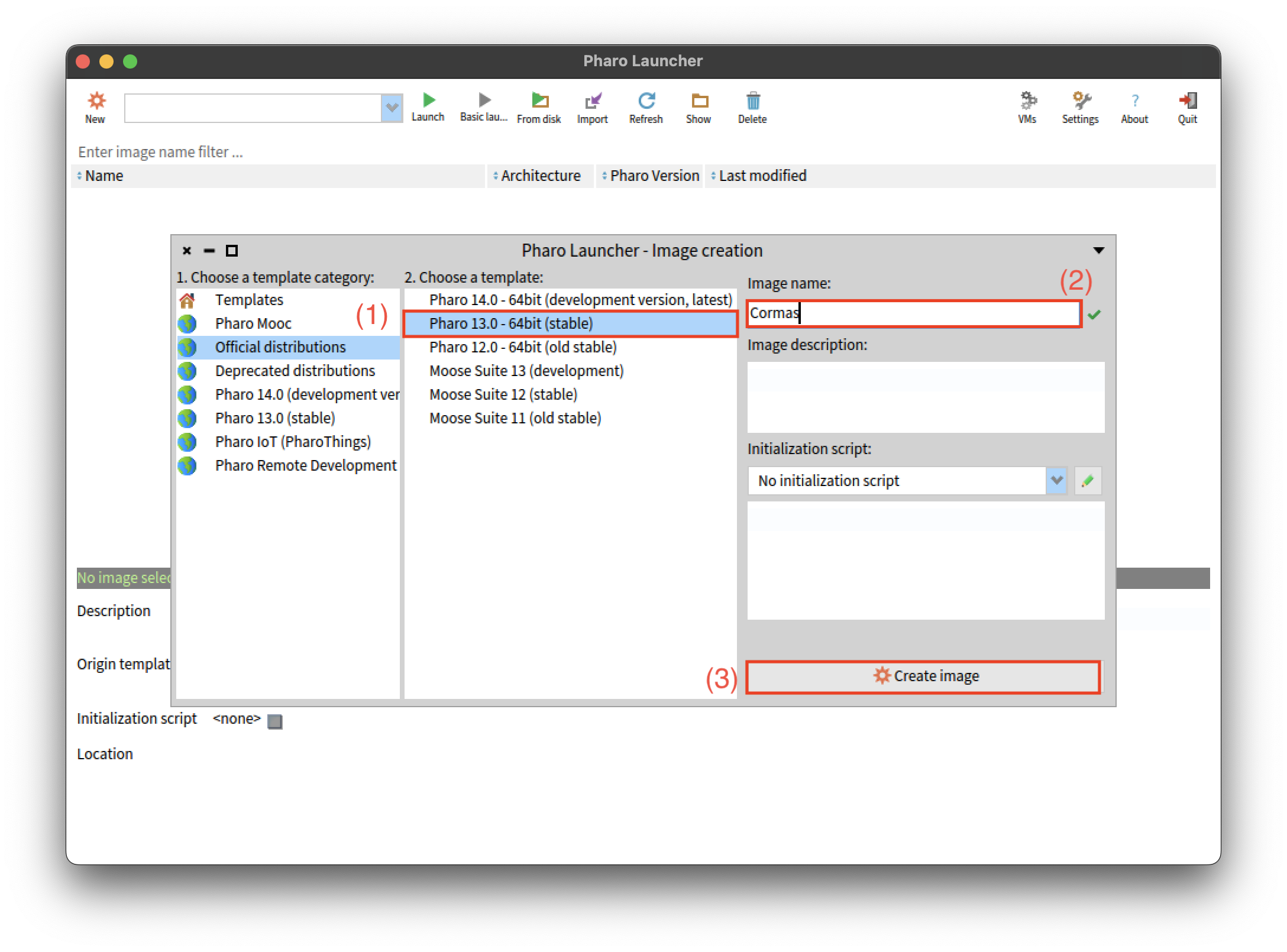 Create new image in Pharo Launcher
